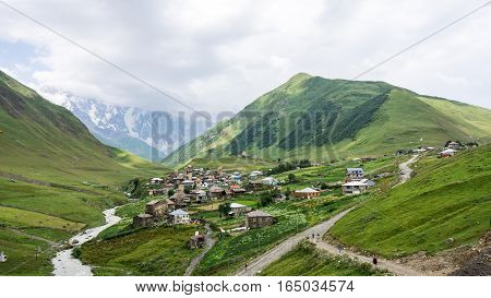 Ushguli, Georgia - August 2, 2015: The village of Ushguli, Upper Svaneti, Georgia, Europe