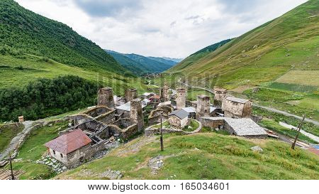Ushguli, Georgia - August 2, 2015: The village of Ushguli, Upper Svaneti, Georgia, Europe