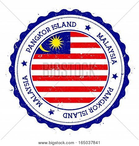 Pangkor Island Flag Badge. Vintage Travel Stamp With Circular Text, Stars And Island Flag Inside It.