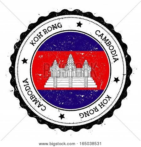 Koh Rong Flag Badge. Vintage Travel Stamp With Circular Text, Stars And Island Flag Inside It. Vecto
