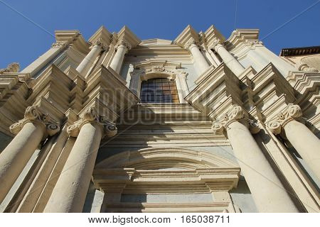 baroque facade of the Suffragio church Tarquinia Italy