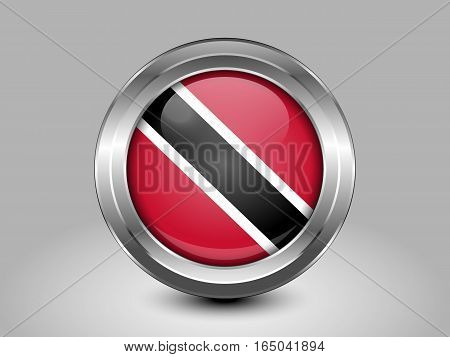 Flag Of Trinidad And Tobago. Metal And Glass Round Icon