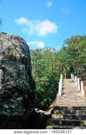 Stone steps leading up the mountains in the Fangdong scenic area of Yandangshan located in Zhejiang province China.