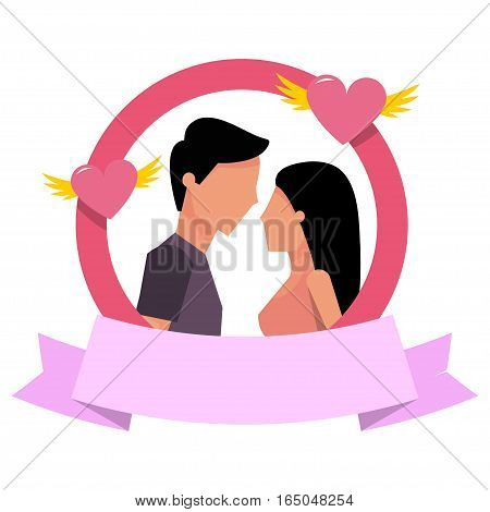 Valentine's day. Guy and girl looking at each other. The love between the two. Vector illustration isolated on white background.