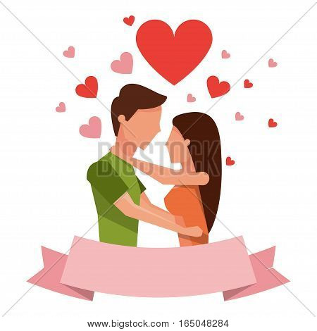 Valentine's day. Guy and girl looking at each other. The love between the two. Vector illustration isolated on white background.