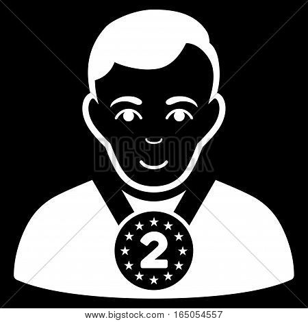 2nd Prizer Sportsman vector icon. Flat white symbol. Pictogram is isolated on a black background. Designed for web and software interfaces.