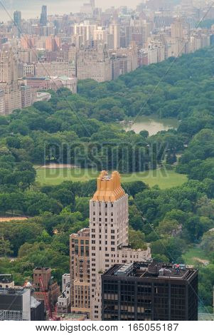 Manhattan skyscrapers on the edge of Central Park