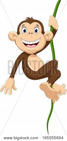 Vector illustration of cute monkey cartoon hanging