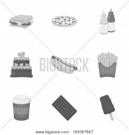 Fast food set icons in monochrome style. Big collection of fast food vector symbol stock