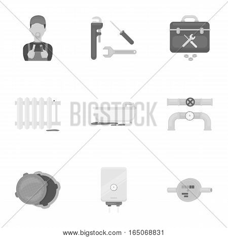 Plumbing set icons in monochrome style. Big collection of plumbing vector symbol stock