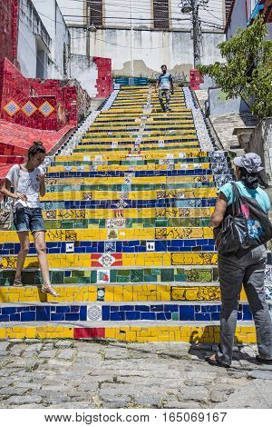 People At The Selaron Steps Connecting Lapa And Santa Teresa  In Rio