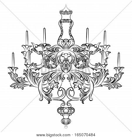 Exquisite Rich Baroque Classic chandelier. Luxury decor accessory design. Vector illustration sketch