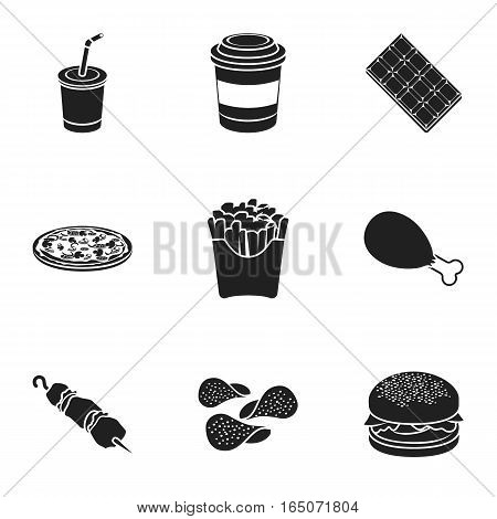 Fast food set icons in black style. Big collection of fast food vector symbol stock