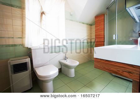 Toilet bowl and bidet in a modern bathroom