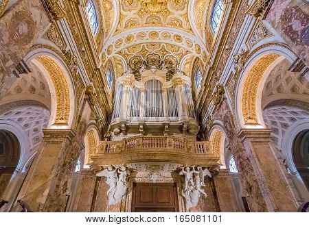 Ornate Organ Of The Church Of San Luigi Dei Francesi In Rome