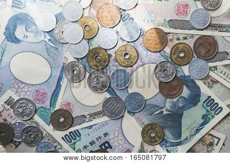 Japanese currency notes Japanese Yen on background