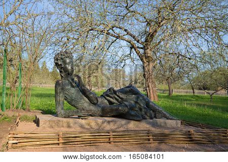 PUSHKIN HILLS, RUSSIA - MAY 08, 2016: A sculpture 