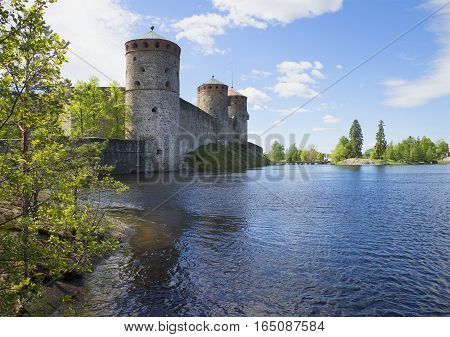 View of the three towers of an ancient fortress Olavinlinna. Savonlinna, Finland