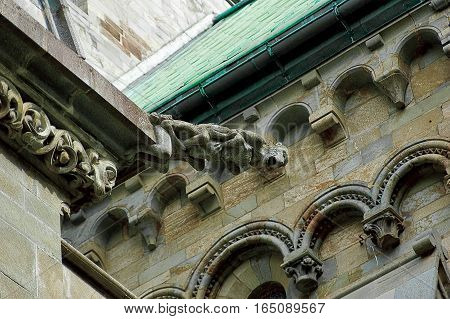 Norway Trondheim. Cathedral of St. Olaf sometimes called "Nidaros Cathedral" was built with one thousand one hundred fortieth year more than three hundred years. The elements of the facades.