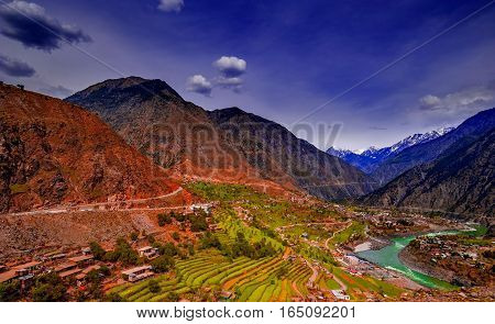 view to karakoram highway and valley, Karakoram, Pakistan