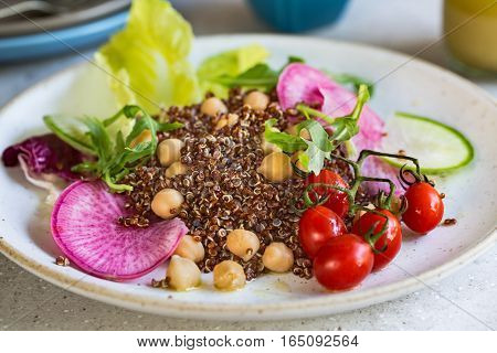 Red Quinoa with Chicpea and Radish salad