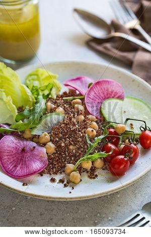 Red Quinoa with Chicpea and Radish salad