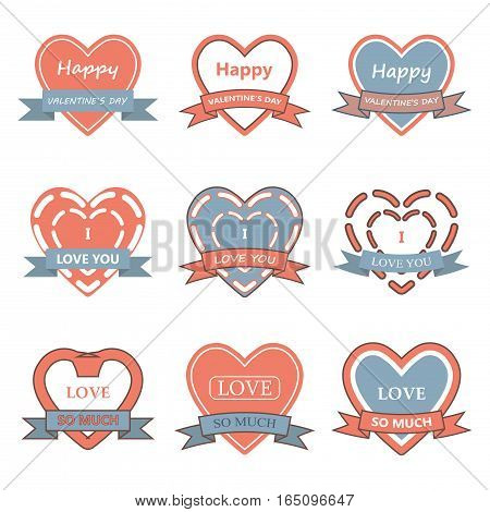 valentine day heart badge,label,ribbon,and greeting card set,vector Illustration EPS10