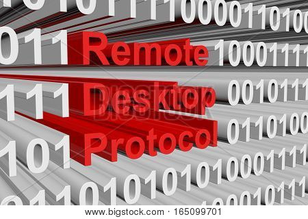 Remote Desktop Protocol is presented in the form of binary code 3d illustration