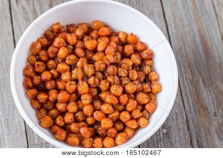 crispy baked chickpeas with spices in a bowl