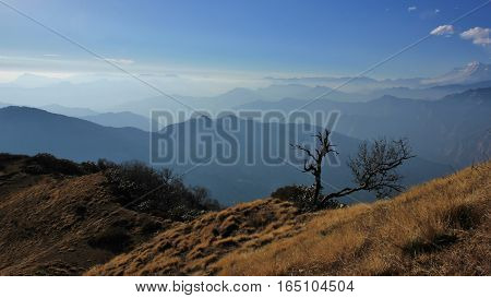 Autumn scene near Pokhara Nepal. View from Muldhai hill.