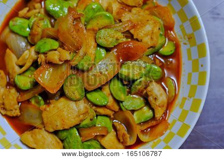 Thai Food Spicy Fried chicken Sato on plate