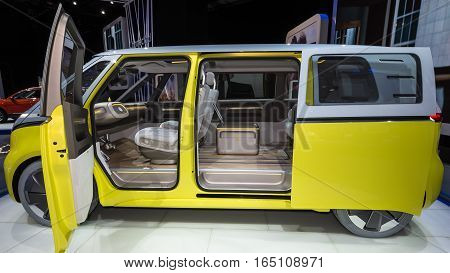 DETROIT MI/USA - JANUARY 12 2017: A Volkswagen I.D. BUZZ Concept car at the North American International Auto Show (NAIAS).