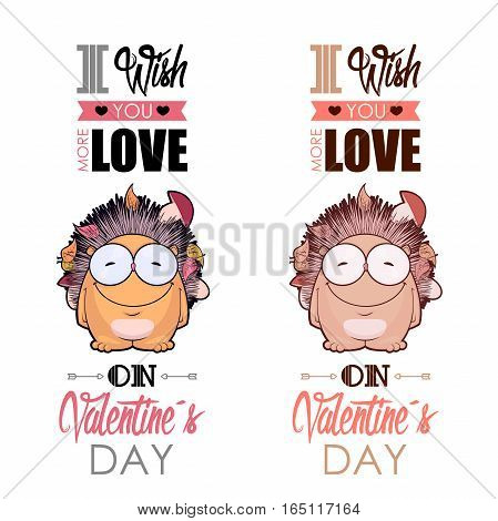 Valentines day greeting card with funny animal character.