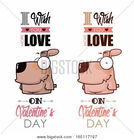 Valentines day greeting card with funny animal character.