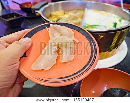 Fish On Plates For Suiyaki Or Shabu-shabu, Shallow Dof, Selective Focus