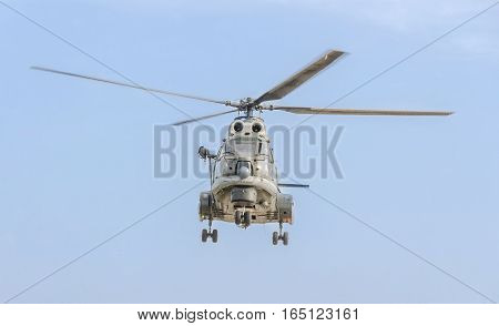 Bucharest, Romania - September 5, 2015. Aerobatic Elicopter Pilots Training In The Sky Of The City.
