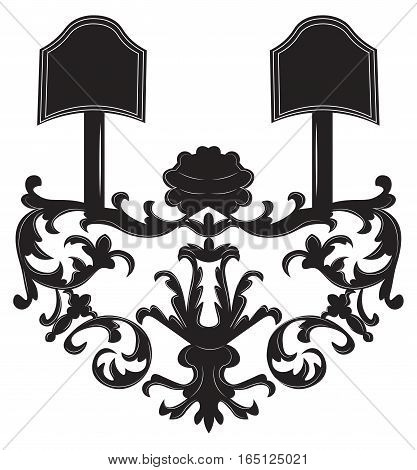 Vintage Gothic style lamp on white background. Luxury decor accessory design. Vector illustration sketch. Hermitage decorated collection