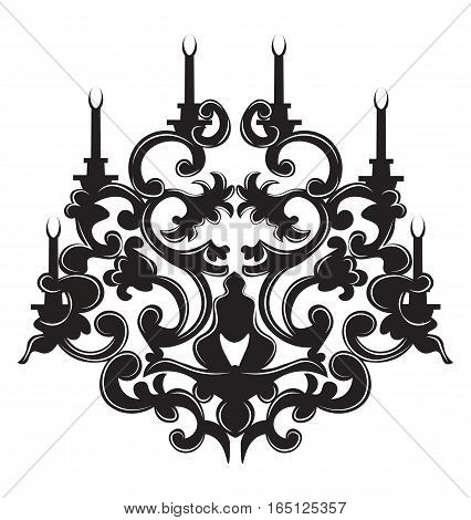 Vintage Gothic style lamp on white background. Luxury decor accessory design. Vector illustration sketch. Hermitage decorated collection