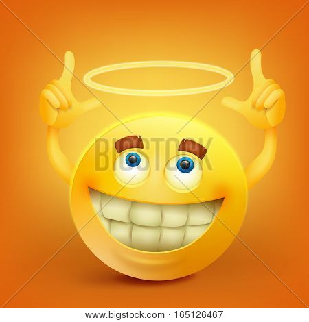 Yellow smiley face character with nimbus Vector illustration