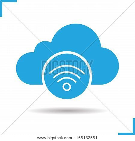 Cloud computing wifi connection icon. Drop shadow silhouette symbol. Wi fi signal. Negative space. Vector isolated illustration