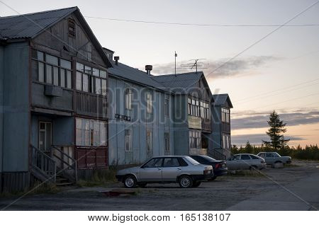 Misery and poor two-storeyed building in the evening