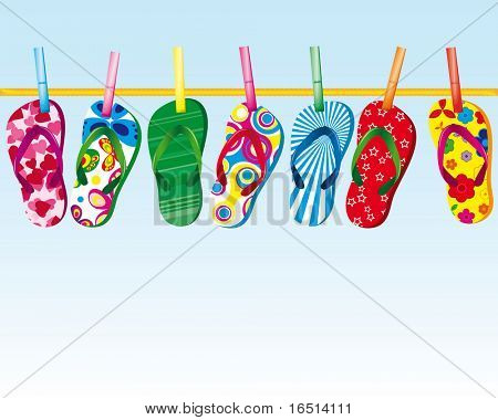 Colores chanclas en una cuerda