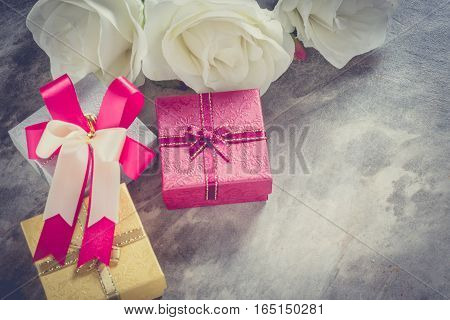 Valentine's Day Background,red Heart With Red White Rose ,ribbon