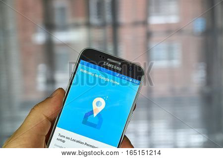 MONTREAL CANADA - DECEMBER 23 2016 : The Google Home app is one app to set up manage and control Chromecast Chromecast Audio and Google Home devices
