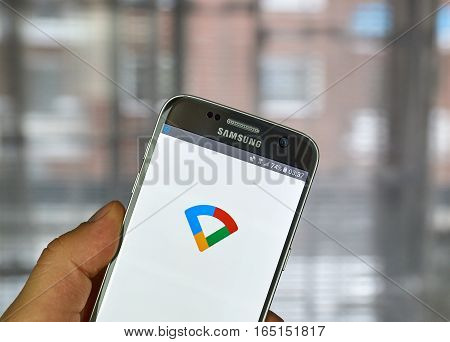 MONTREAL CANADA - DECEMBER 23 2016 : Google wifi application on Samsung S7 scree. The Google Wifi app lets to control Google Wifi points or OnHub right from mobile device