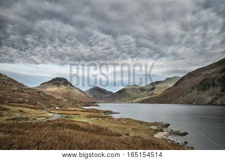 Beautiful Sunset Landscape Image Of Wast Water And Mountains In Lkae District In Autumn In England