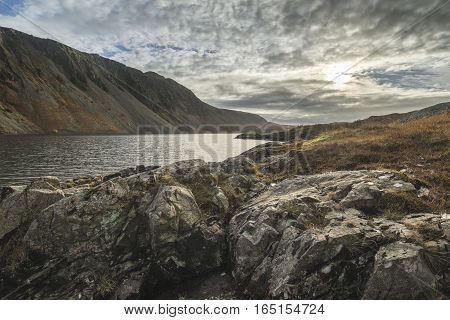 Beautiful Sunset Landscape Image Of Wast Water And Mountains In Lkae District In Autumn In England