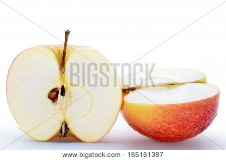 Wet, Sliced Apples Isolated On White Background