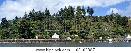 Quaint houses along a river in Washington state.
