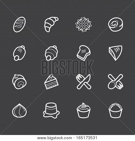 Bakery popular vector white icon set on black background